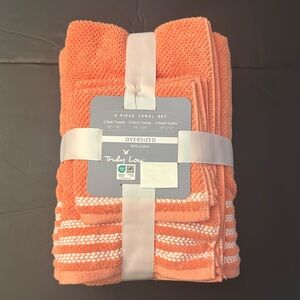 6pc TRULY LOU Oversized 100% Cotton Bath Towel Set - Peach/white